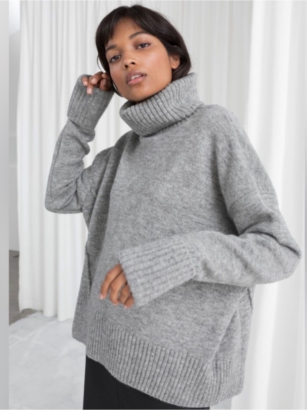 & Other Stories Slouchy Oversized Boxy Turtleneck Sweater Gray Womens Small